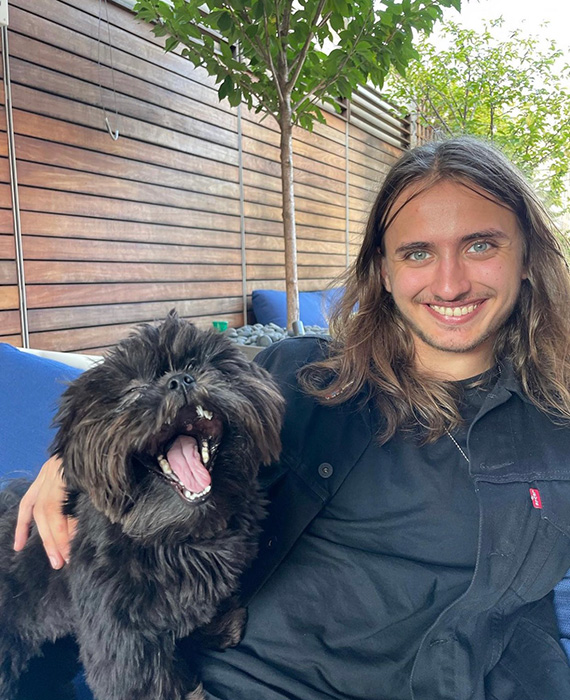 Sergio with his dog (source Hello Magazine)